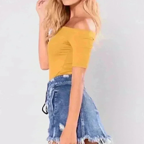 YELLOW OFF SHOULDER BODYSUIT - Picture 3 of 3